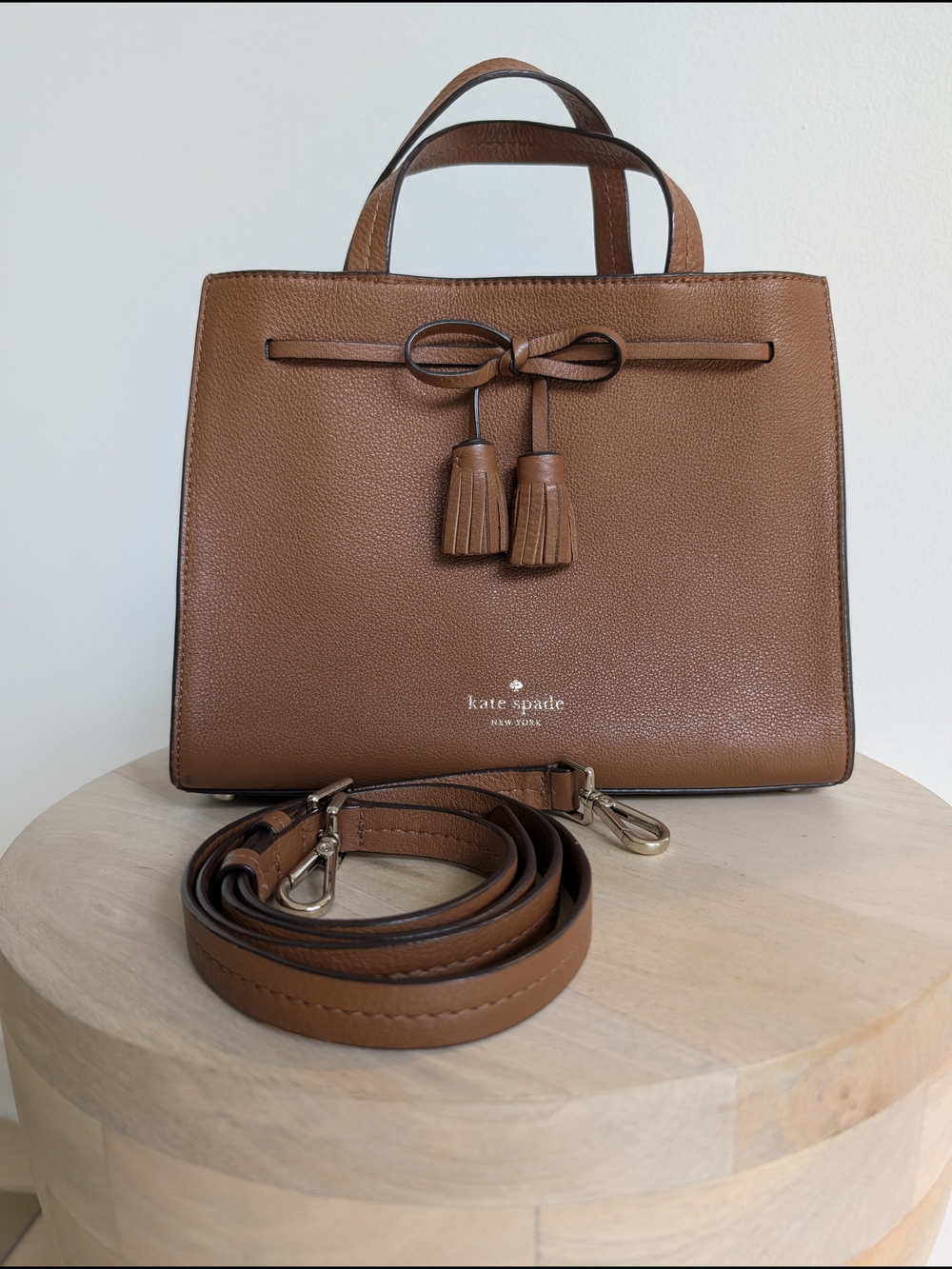 Brand New Kate Spade New York Brown Pebbled Leather Tassel Satchel
